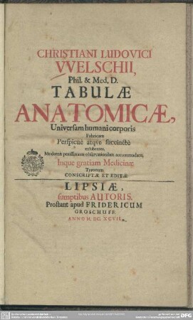Christiani Ludovici Welschii Tabulae anatomicae : universam humani corporis fabricam ... exhibentes