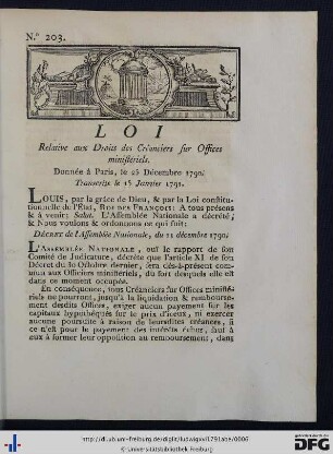 Loi Relative aux Droits des Créanciers sur Offices ministériels.