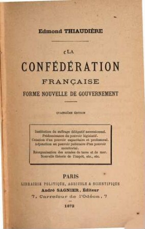 La confédération Française forme nouvelle de gouvernement