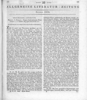 Corpus inscriptionum Graecarum. Vol. I. Hrsg. v. A. Boeckhuis. Berlin: Reimer 1825 (Fortsetzung der im vorigen Stück abgebrochenen Recension)
