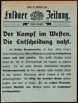 Zweite Ausgabe vom Freitag, den 18. September 1914.