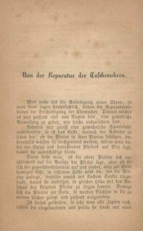 Von der Reparatur der Taschenuhren