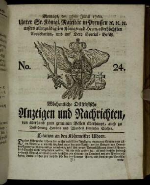No. 24. Montags, den 16ten Junii 1760.