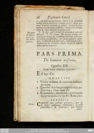 Pars Prima. De hominis miseria.