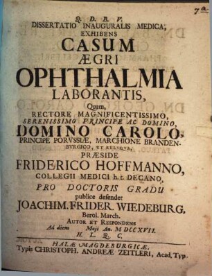 Diss. inaug. med., exhibens casum aegri ophthalmia laborantis