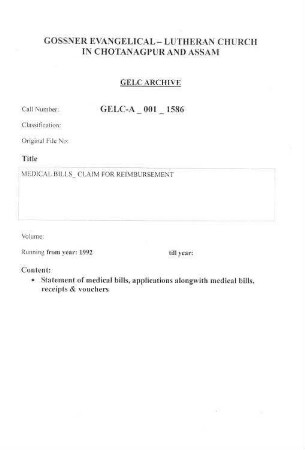 MEDICAL BILLS CLAIM FOR REIMBURSEMENT