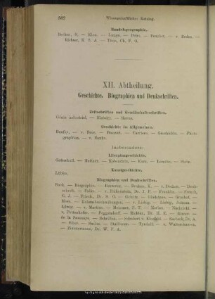 XII. Abtheilung. Geschichte, Biographien und Denkschriften