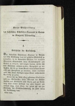 Kurze Beschreibung des katholischen Schullehrer-Seminars in Gmünd im Königreich Würtemberg