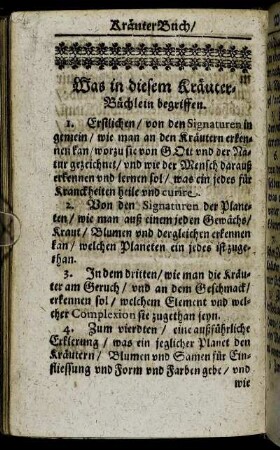 Was in diesem Kräuter-Büchlein begriffen.