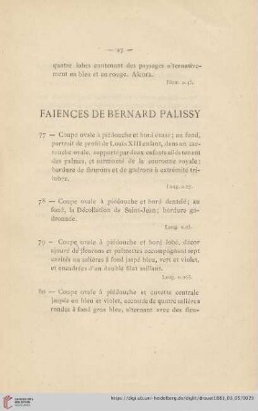 Faiences de Bernard Palissy (Nr. 77 - 81)