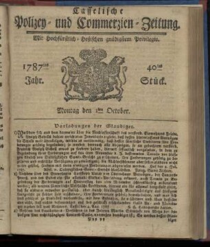 40tes Stueck, Montag den 1ten October. 1787