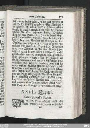 XXVII. Capitel. Vom Ranck-Korn.