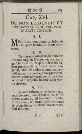 Cap. XVI. De Non Lædendis Et Turbandis Aliis Per Sermonem In Statu Civitatis.