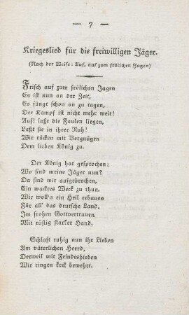 Kriegslied für die freiwilligen Jäger