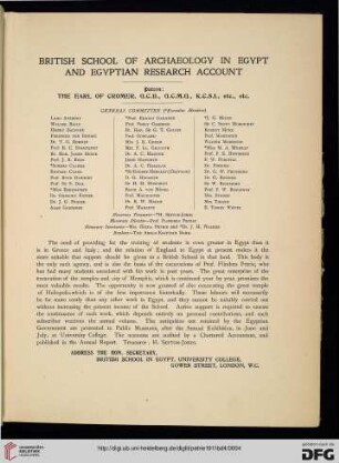 British School of Archaeology in Egypt an Egytian Research Account