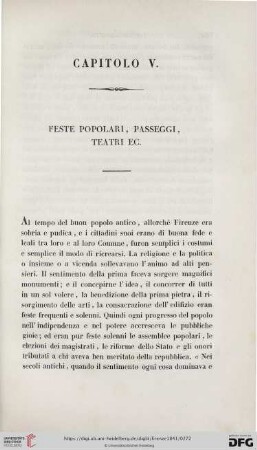 Capitolo V: Feste popolari, passegi, teatri ec.