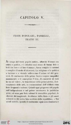 Capitolo V: Feste popolari, passegi, teatri ec.