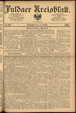 Erste Ausgabe vom Samstag, den 15. Oktober 1898.