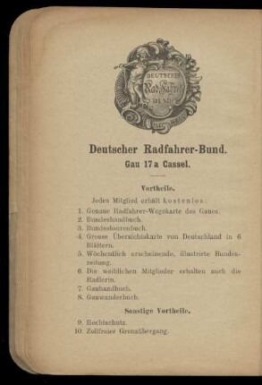 Deutscher Radfahrer-Bund Gau 17 a Cassel