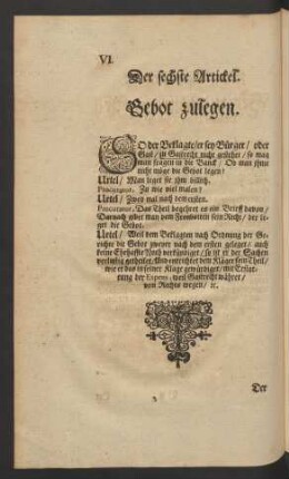 Der sechste Artickel. Gebot zulegen.
