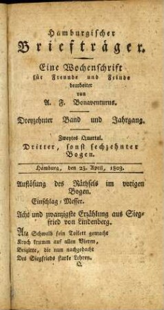 Dritter, sonst sechzehnter Bogen
