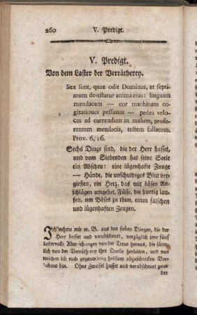 V. Predigt. Von dem Laster der Verrätherey.