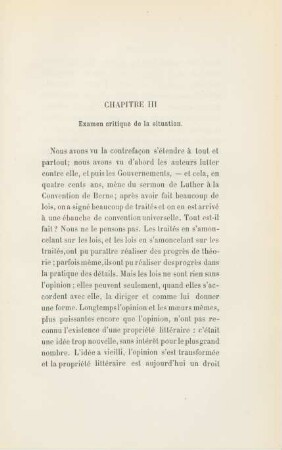 Chapitre III. Examen critique de la situation