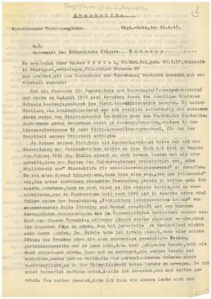 Dr. med. Max Eyrich - Vernehmung am 26.04.1947 (Abschrift) - Qu. 1-8