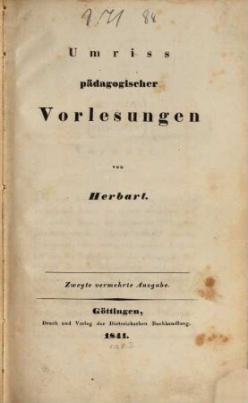 Umriß pädagogischer Vorlesungen