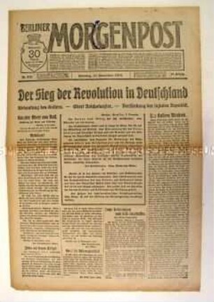 Tageszeitung "Berliner Morgenpost" zur Abdankung des Kaisers