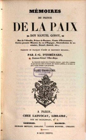 Mémoires du Prince de la Paix Don Manuel Godoy, 3