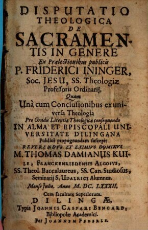 Disputatio theol. de Sacramentis in genere