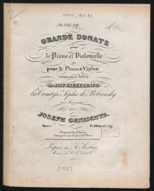 Grande Sonate pour le Piano et Violoncelle ou pour le Piano & Violon : Oeuv. 7.