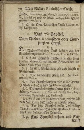 Das 7de Capitel. Vom Nieder-Rheinischen oder Churfürsten Creyß. - Das 8te Capitel. Vom Westphälischen Creyße.