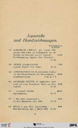 Aquarelle und Handzeichnungen (Nr. 157-210)