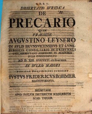 Diss. iur. de precario