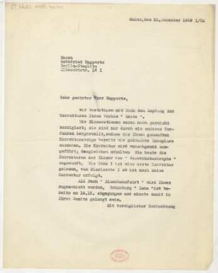 Brief an Gottfried Huppertz : 21.12.1929
