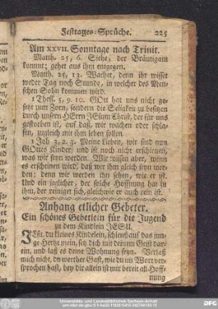 Anhang etlicher Gebeter. Ein schönes Gebetlein für die Jugend zu dem Kindlein Jesu.