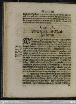 Cap. IV. Die Sonen= und Mond=Finsterniß