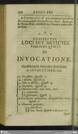 Conspectus Loci Seu Articuli Vigesimi Quinti De Invocatione