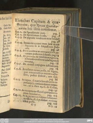 Elenchus Capitum & quaestionum hoc libro continentur.