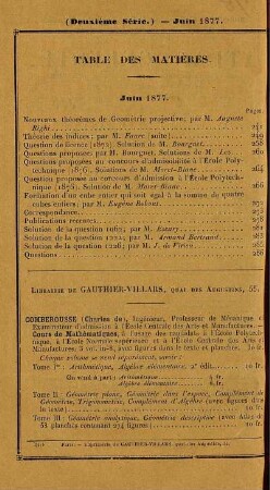 Table des matières. Juin 1877.