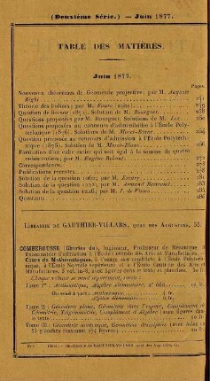 Table des matières. Juin 1877.