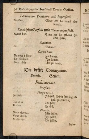 70-81, Die dritte Conjugation. Devoir, Sollen.; Die vierdte Conjugation. Rendre, Wiedergeben.