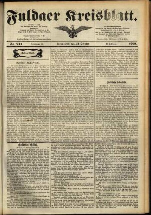 Erste Ausgabe vom Samstag, den 23. Oktober 1909.