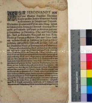 Privileg von Ferdinand I. Kaiser des Heiligen Römischen Reiches für Wilhelm V. Herzog von Jülich-Kleve-Berg über die Gerichtshoheit des Landesfürsten und das Verbot, an auswärtige Gerichte zu appellieren