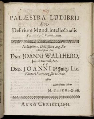 Palaestra Ludibrii Sive Delirium Mundi intellectualis Vanitasque Vanitatum