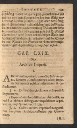 Cap. LXIX. De Archivo Imperii.