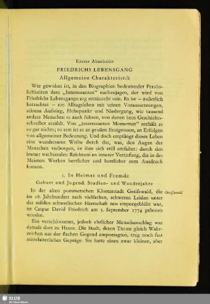Erster Abschnitt. Friedrichs Lebensgang