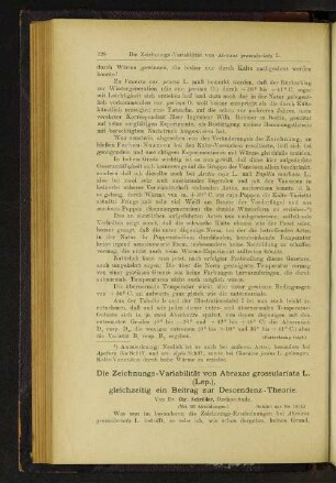 Die Zeichnungs-Variabilität von Abraxas grossulariata L. (Lep.), gleichzeitig ein Beitrag zur Descendenz-Theorie.